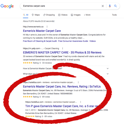 SoTellUs Profile page reviews on google
